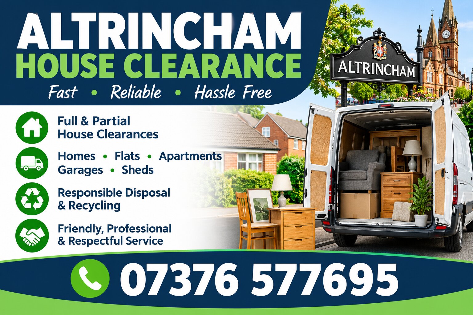 Professional house clearance team working in a residential property in Altrincham